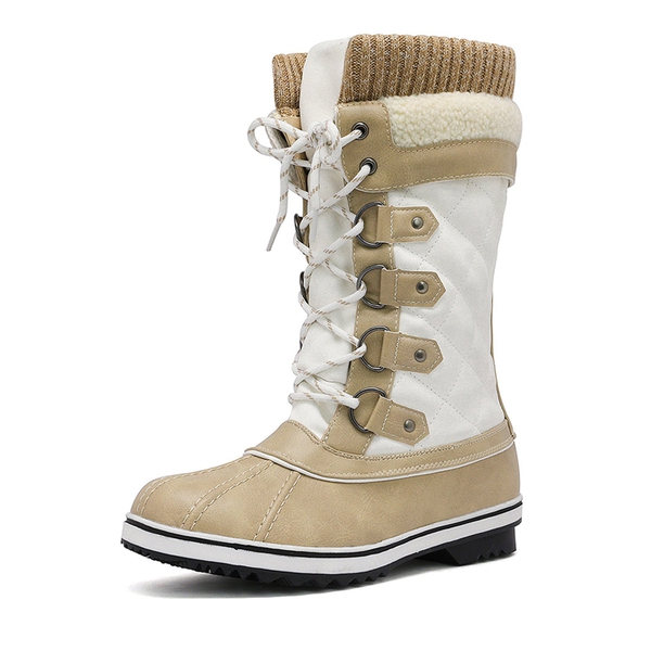 Lace Up Winter Fur Snow Boots - BEIGE WHITE -  0